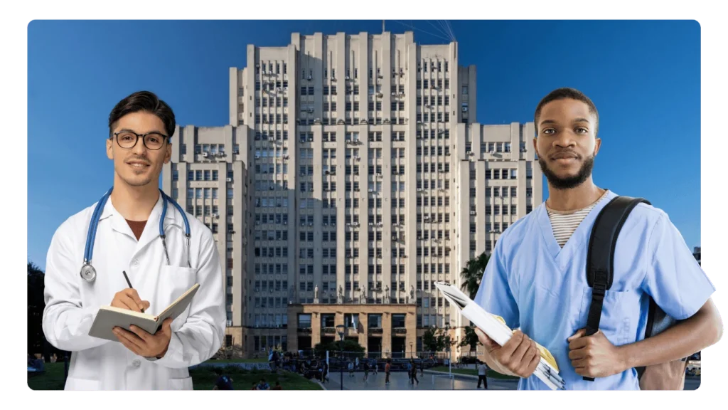 Estudiantes de Medicina frente a la Facultad de Medicina de la UBA